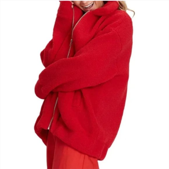 Charlie Holiday Somerset Oversized Faux Fur Teddy Jacket, RED S NWT - Picture 3 of 11